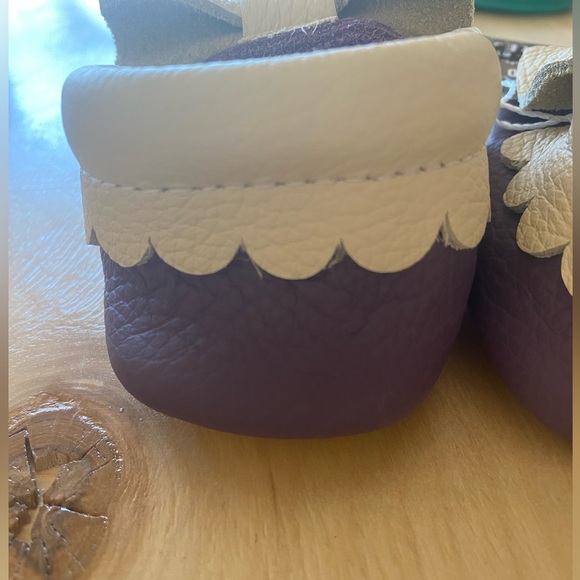 Purple and Crème Colored Leather Moccasins - Picture 2 of 5